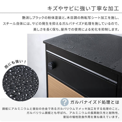 宅配ボックス スリムハイタイプ 3ボックス ブラック オーク 郵便ポスト 宅配 玄関 荷物受け 大容量 3BOX A4対応 ダイアルロックキー 鍵付き メールボックス(代引不可)