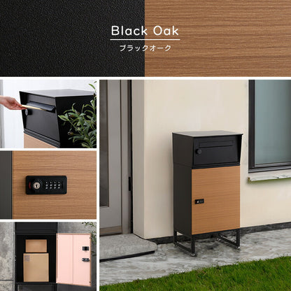 宅配ボックス ワイドロータイプ 2ボックス ブラック オーク 郵便ポスト 宅配 玄関 荷物受け 大容量 2BOX A4対応 ダイアルロックキー 鍵付き メールボックス(代引不可)