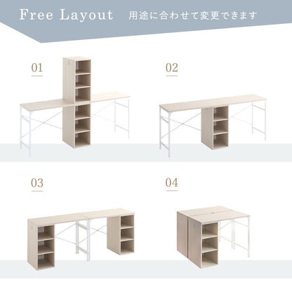 さわやかなツインデスク 90×90cm 学習机 ホワイトオーク 学習デスク 勉強机 子ども部屋 おしゃれ シンプル 可動棚付きラック 習い事 収納 収納ラック付デスク ラック付き デスク リビング(代引不可)