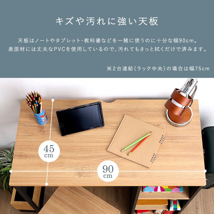 ヴィンテージツインデスク 90×90cm 学習机 学習デスク 勉強机 子ども部屋 おしゃれ シンプル 可動棚付きラック 習い事 収納 収納ラック付デスク ラック付き デスク リビング(代引不可)