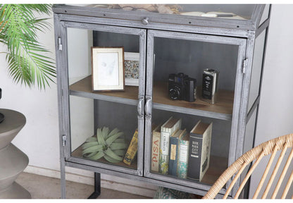 アンティーク調 ディスプレイラック ガラス扉 キャビネット 幅80cm  扉付き スチール脚 おしゃれ 北欧 コレクションケース(代引不可)