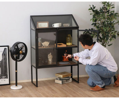 アンティーク調 ディスプレイラック ガラス扉 キャビネット 幅80cm  扉付き スチール脚 おしゃれ 北欧 コレクションケース(代引不可)