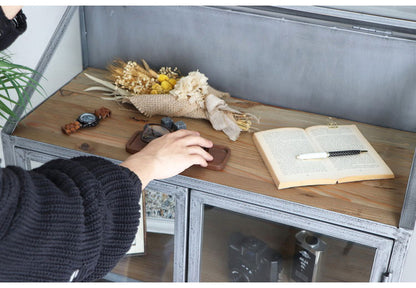 アンティーク調 ディスプレイラック ガラス扉 キャビネット 幅80cm  扉付き スチール脚 おしゃれ 北欧 コレクションケース(代引不可)