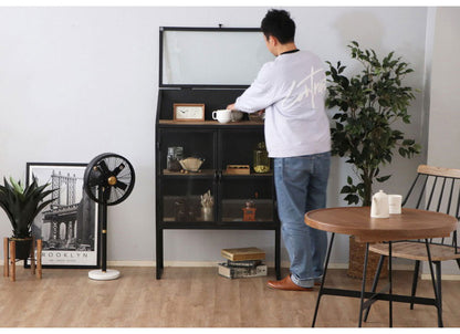 アンティーク調 ディスプレイラック ガラス扉 キャビネット 幅80cm  扉付き スチール脚 おしゃれ 北欧 コレクションケース(代引不可)