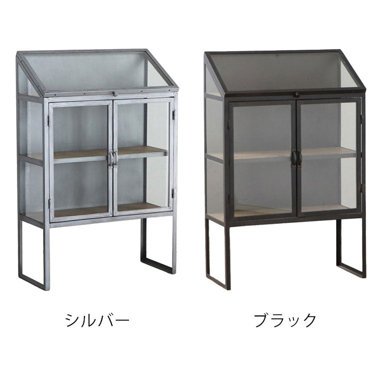 アンティーク調 ディスプレイラック ガラス扉 キャビネット 幅80cm 扉