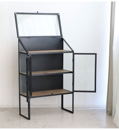 アンティーク調 ディスプレイラック ガラス扉 キャビネット 幅80cm  扉付き スチール脚 おしゃれ 北欧 コレクションケース(代引不可)