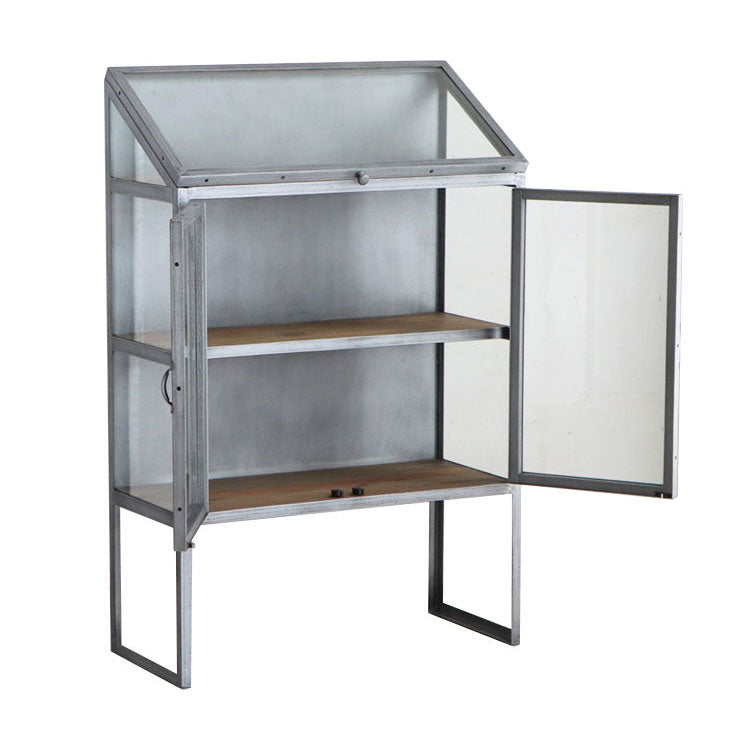 アンティーク調 ディスプレイラック ガラス扉 キャビネット 幅80cm  扉付き スチール脚 おしゃれ 北欧 コレクションケース(代引不可)