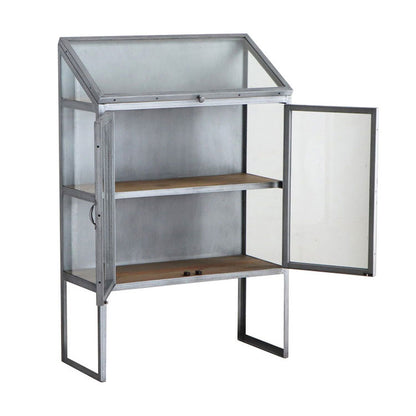 アンティーク調 ディスプレイラック ガラス扉 キャビネット 幅80cm  扉付き スチール脚 おしゃれ 北欧 コレクションケース(代引不可)