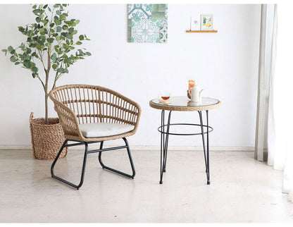 ラタン調 ガラス天板 カフェテーブル 幅59.5 スチール脚 PEラタン サイドテーブル ガラステーブル 北欧 おしゃれ(代引不可)