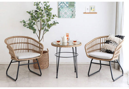 ラタン調 ガラス天板 カフェテーブル 幅59.5 スチール脚 PEラタン サイドテーブル ガラステーブル 北欧 おしゃれ(代引不可)