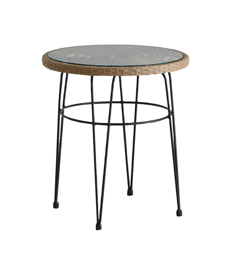 ラタン調 ガラス天板 カフェテーブル 幅59.5 スチール脚 PEラタン サイドテーブル ガラステーブル 北欧 おしゃれ(代引不可)