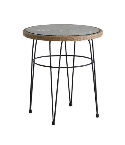 ラタン調 ガラス天板 カフェテーブル 幅59.5 スチール脚 PEラタン サイドテーブル ガラステーブル 北欧 おしゃれ(代引不可)