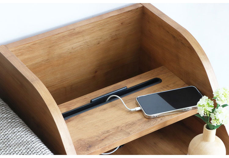 アルグ サイドテーブル 国産 幅40.2cm ナイトテーブル 引き出し収納 タブレットフォルダー コード穴 タブレット置き おしゃれ かわいい ミニテーブル ベッド 寝室(代引不可)