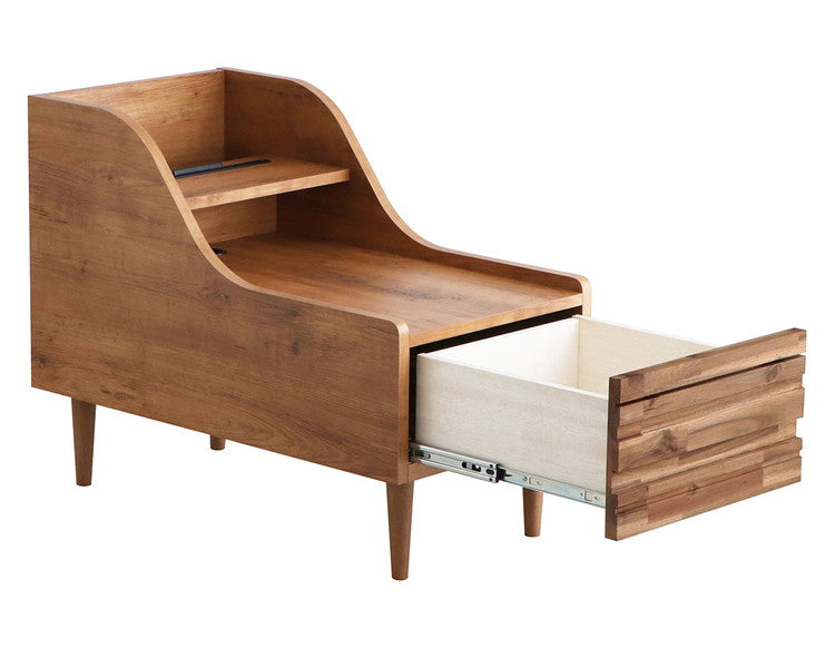 アルグ サイドテーブル 国産 幅40.2cm ナイトテーブル 引き出し収納 タブレットフォルダー コード穴 タブレット置き おしゃれ かわいい ミニテーブル ベッド 寝室(代引不可)