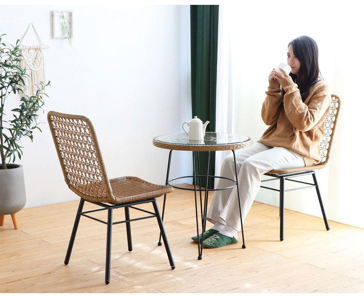 ラタン調 ダイニングチェア 肘無し ガーデンチェア スチール脚 椅子 イス チェア ラタンチェア 北欧 おしゃれ(代引不可)