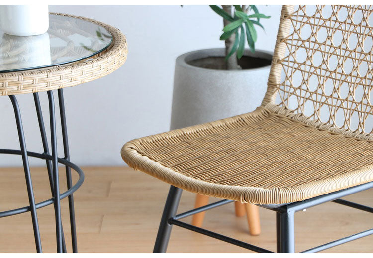 ラタン調 ダイニングチェア 肘無し ガーデンチェア スチール脚 椅子 イス チェア ラタンチェア 北欧 おしゃれ(代引不可)