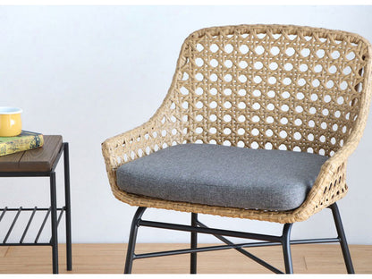 ラタン調 ベンチソファ 1P スチール脚 一人掛けソファ コンパクトソファ 1Pソファ 1人掛け 1人用 ラタンチェア 北欧 シンプル おしゃれ(代引不可)