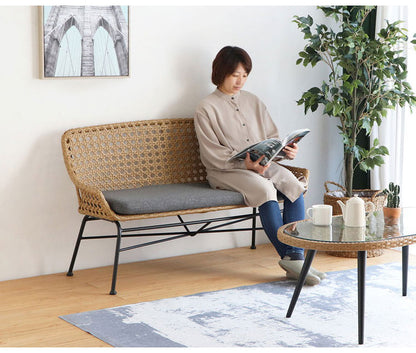 ラタン調 ベンチソファ 2P スチール脚 二人掛けソファ コンパクトソファ 2Pソファ 2人掛け 2人用 ラタンチェア 北欧 シンプル おしゃれ(代引不可)