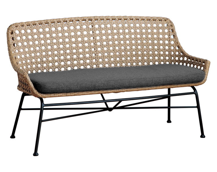 ラタン調 ベンチソファ 2P スチール脚 二人掛けソファ コンパクトソファ 2Pソファ 2人掛け 2人用 ラタンチェア 北欧 シンプル おしゃれ(代引不可)