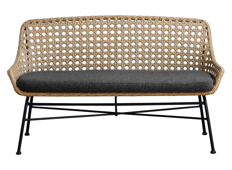 ラタン調 ベンチソファ 2P スチール脚 二人掛けソファ コンパクトソファ 2Pソファ 2人掛け 2人用 ラタンチェア 北欧 シンプル おしゃれ(代引不可)