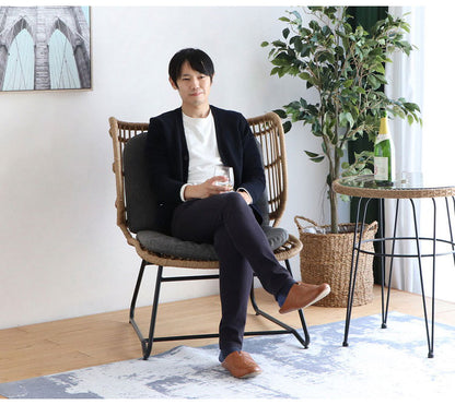 ラタン調 ワイドチェア 1P スチール脚 一人掛けソファ コンパクトソファ 1Pソファ 1人掛け 1人用 ラタンチェア 北欧 シンプル おしゃれ(代引不可)
