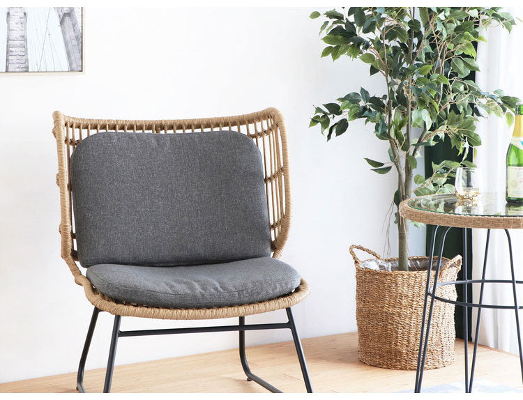 ラタン調 ワイドチェア 1P スチール脚 一人掛けソファ コンパクトソファ 1Pソファ 1人掛け 1人用 ラタンチェア 北欧 シンプル おしゃれ(代引不可)