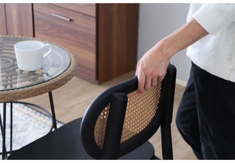 チェア 背もたれ付き カウンターチェア 座面高45cm オーク ラタン 木製 籐家具 ナチュラルテイスト 重厚感 リビング ダイニング バーカウンター(代引不可)