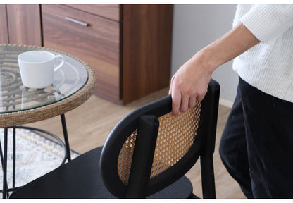 チェア 背もたれ付き カウンターチェア 座面高45cm オーク ラタン 木製 籐家具 ナチュラルテイスト 重厚感 リビング ダイニング バーカウンター(代引不可)