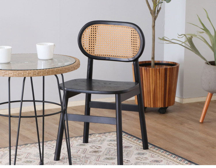 ラタン調 デザインチェア 木製 無垢 ダイニングチェア 椅子 イス チェア 北欧 おしゃれ(代引不可)