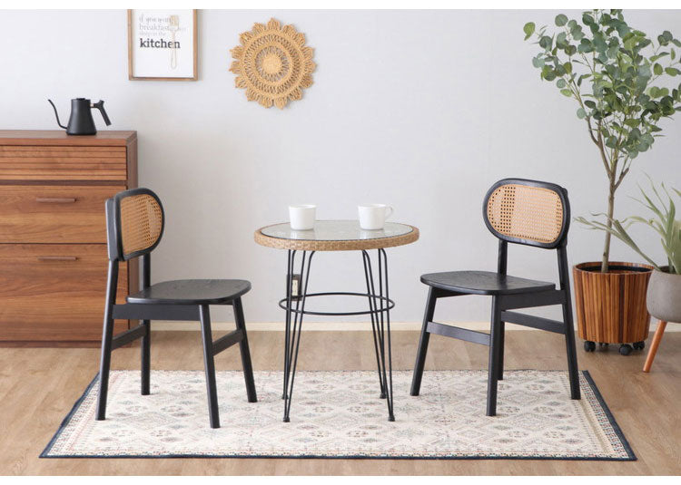 ラタン調 デザインチェア 木製 無垢 ダイニングチェア 椅子 イス チェア 北欧 おしゃれ(代引不可)