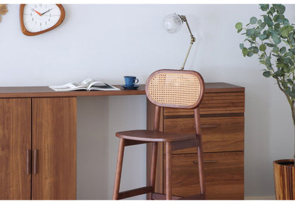 ラタン調 デザインバーチェア 木製 無垢 カウンターチェア ハイスツール 椅子 イス チェア 北欧 おしゃれ(代引不可)