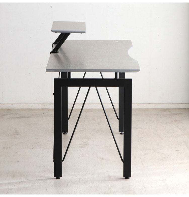 デスク 幅120cm セラミック調 グレー スチール脚 アジャスター付き パソコンデスク PCデスク 机 モノトーン おしゃれ(代引不可)