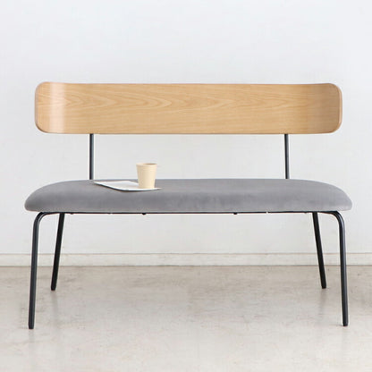 ハタナベンチ ダイニングベンチ 背もたれ付き ダイニング ベンチ 北欧 2人掛け 3人掛け 椅子 おしゃれ 肘なし 木製 オーク 突板 背もたれ 食卓椅子 スチール脚(代引不可)