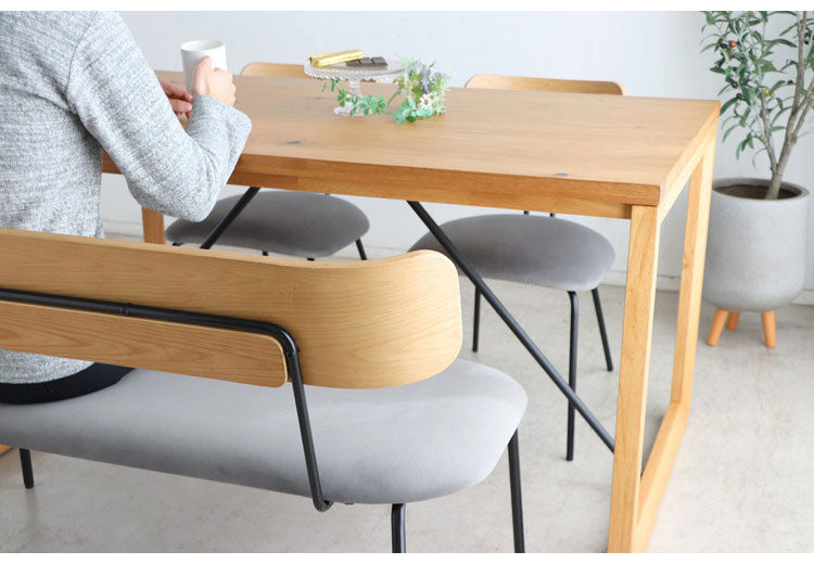 ハタナベンチ ダイニングベンチ 背もたれ付き ダイニング ベンチ 北欧 2人掛け 3人掛け 椅子 おしゃれ 肘なし 木製 オーク 突板 背もたれ 食卓椅子 スチール脚(代引不可)