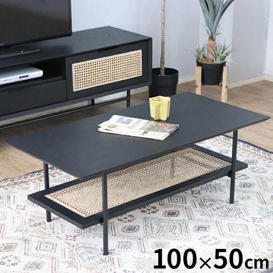 ラタン調 センターテーブル ローテーブル 幅100cm リビングテーブル ラタン スチール脚 長方形 木製 リビング ダイニング おしゃれ(代引不可)