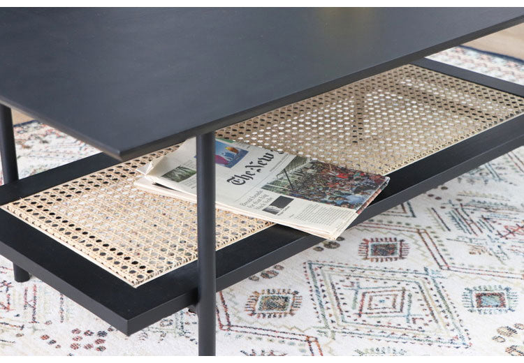 ラタン調 センターテーブル ローテーブル 幅100cm リビングテーブル ラタン スチール脚 長方形 木製 リビング ダイニング おしゃれ(代引不可)