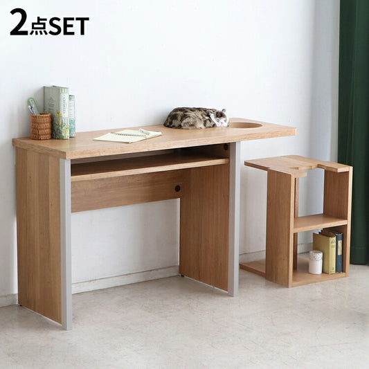 にゃんと一緒デスク テーブル 国産 インテリア リビング ダイニング 机 テーブル 猫 リビングテーブル ダイニングテーブル 日本製 収納 サイドテーブル付き(代引不可)