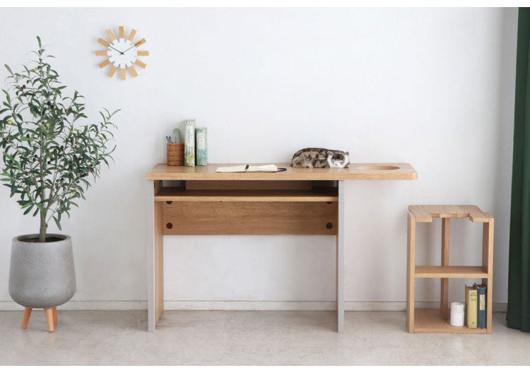 にゃんと一緒デスク テーブル 国産 インテリア リビング ダイニング 机 テーブル 猫 リビングテーブル ダイニングテーブル 日本製 収納 サイドテーブル付き(代引不可)