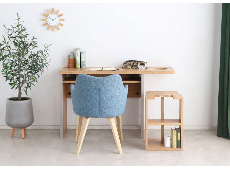 にゃんと一緒デスク テーブル 国産 インテリア リビング ダイニング 机 テーブル 猫 リビングテーブル ダイニングテーブル 日本製 収納 サイドテーブル付き(代引不可)