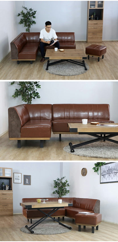 カウチソファ L字型 2脚組 リビングソファ ダイニングベンチ コーデュロイ PVCレザー スチール脚 天然木 おしゃれ リビング ダイニング ソファ ベンチ チェア(代引不可)