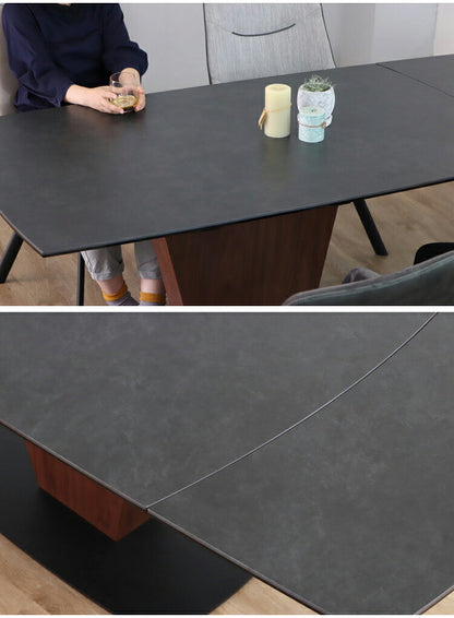 シウバ ダイニングテーブル 伸長式 幅140(180)cm セラミックテーブル 1本脚 スチール脚 ガラス天板 木目調 おしゃれ リビング ダイニング テーブル 食卓(代引不可)