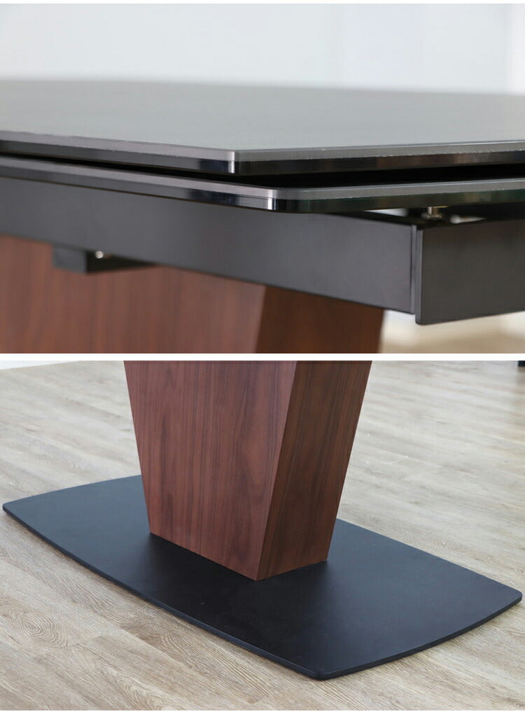 シウバ ダイニングテーブル 伸長式 幅140(180)cm セラミックテーブル 1本脚 スチール脚 ガラス天板 木目調 おしゃれ リビング ダイニング テーブル 食卓(代引不可)