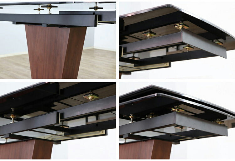 シウバ ダイニングテーブル 伸長式 幅140(180)cm セラミックテーブル 1本脚 スチール脚 ガラス天板 木目調 おしゃれ リビング ダイニング テーブル 食卓(代引不可)