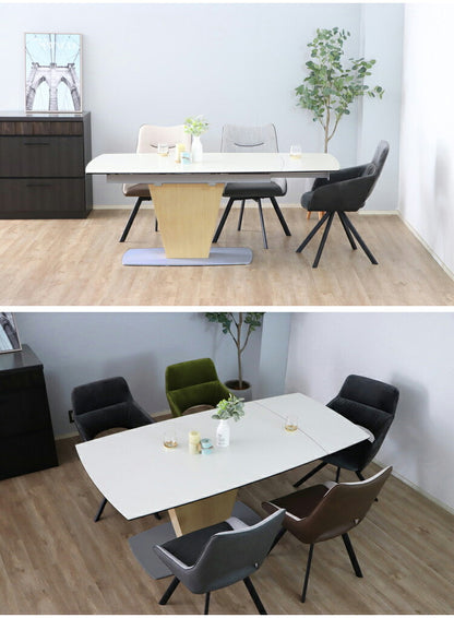 シウバ ダイニングテーブル 伸長式 幅140(180)cm セラミックテーブル 1本脚 スチール脚 ガラス天板 木目調 おしゃれ リビング ダイニング テーブル 食卓(代引不可)