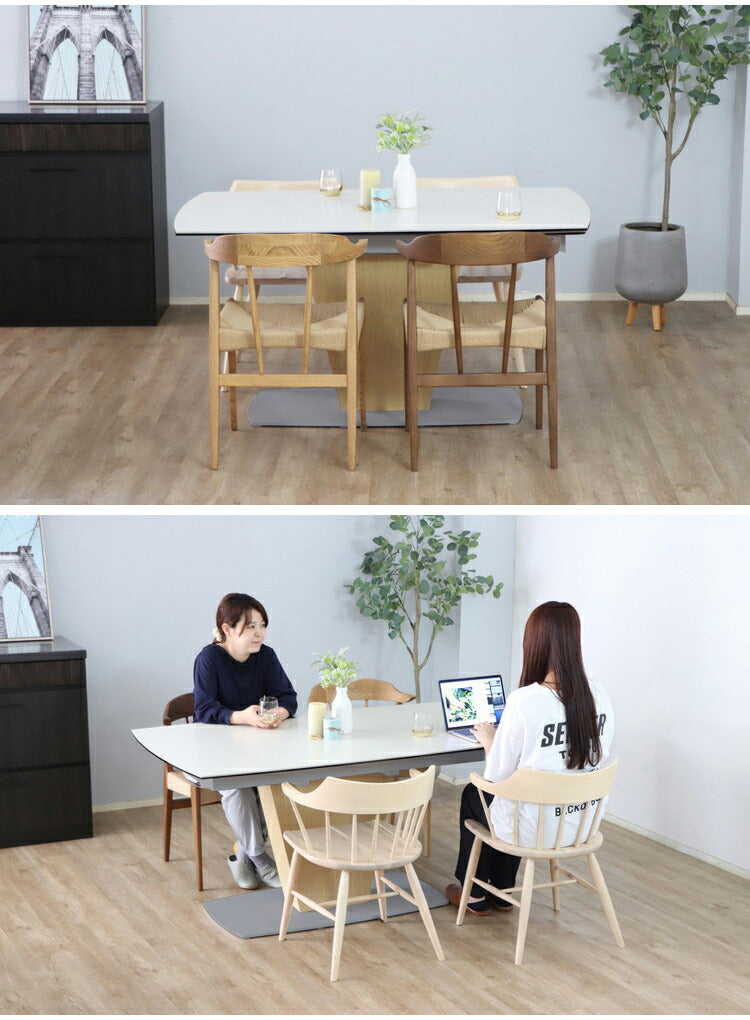 シウバ ダイニングテーブル 伸長式 幅140(180)cm セラミックテーブル 1本脚 スチール脚 ガラス天板 木目調 おしゃれ リビング ダイニング テーブル 食卓(代引不可)