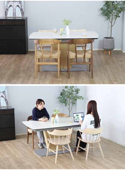 シウバ ダイニングテーブル 伸長式 幅140(180)cm セラミックテーブル 1本脚 スチール脚 ガラス天板 木目調 おしゃれ リビング ダイニング テーブル 食卓(代引不可)