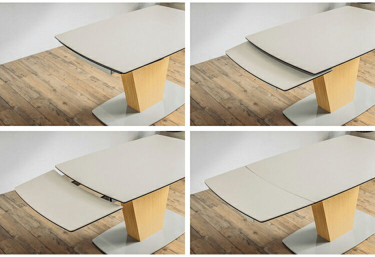 シウバ ダイニングテーブル 伸長式 幅140(180)cm セラミックテーブル 1本脚 スチール脚 ガラス天板 木目調 おしゃれ リビング ダイニング テーブル 食卓(代引不可)