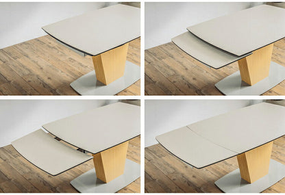 シウバ ダイニングテーブル 伸長式 幅140(180)cm セラミックテーブル 1本脚 スチール脚 ガラス天板 木目調 おしゃれ リビング ダイニング テーブル 食卓(代引不可)