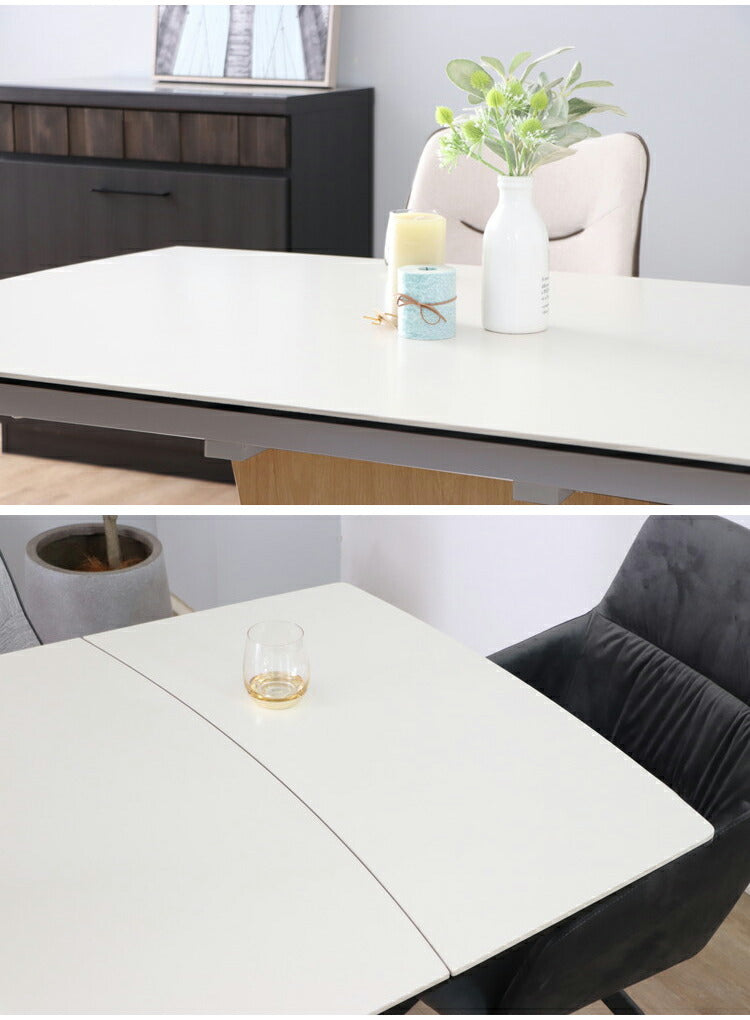 シウバ ダイニングテーブル 伸長式 幅140(180)cm セラミックテーブル 1本脚 スチール脚 ガラス天板 木目調 おしゃれ リビング ダイニング テーブル 食卓(代引不可)