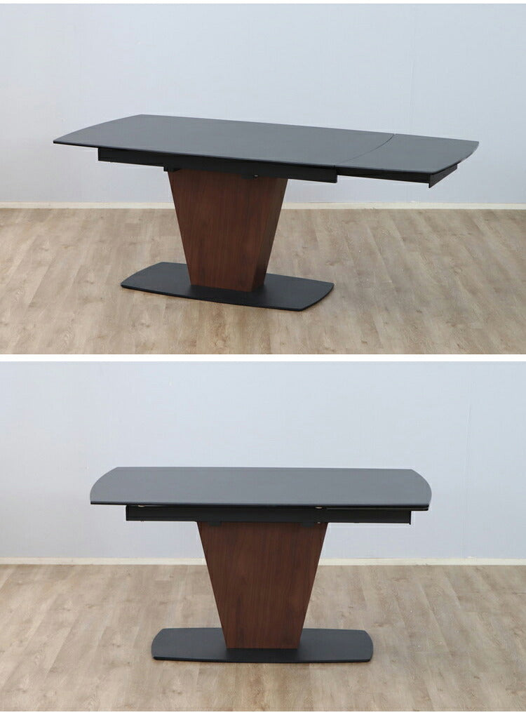 シウバ ダイニングテーブル 伸長式 幅140(180)cm セラミックテーブル 1本脚 スチール脚 ガラス天板 木目調 おしゃれ リビング ダイニング テーブル 食卓(代引不可)